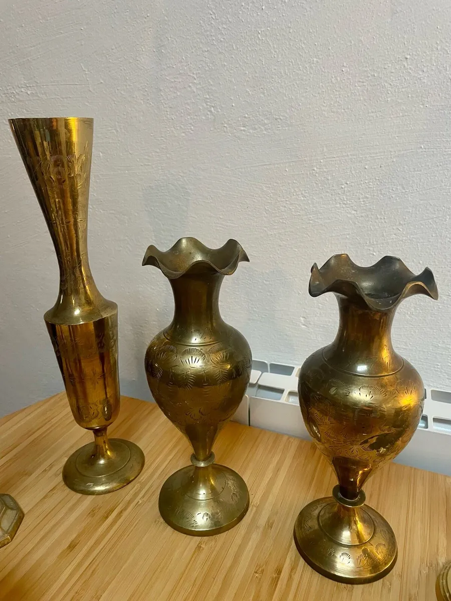 Brass candlesticks and ornaments - Image 3