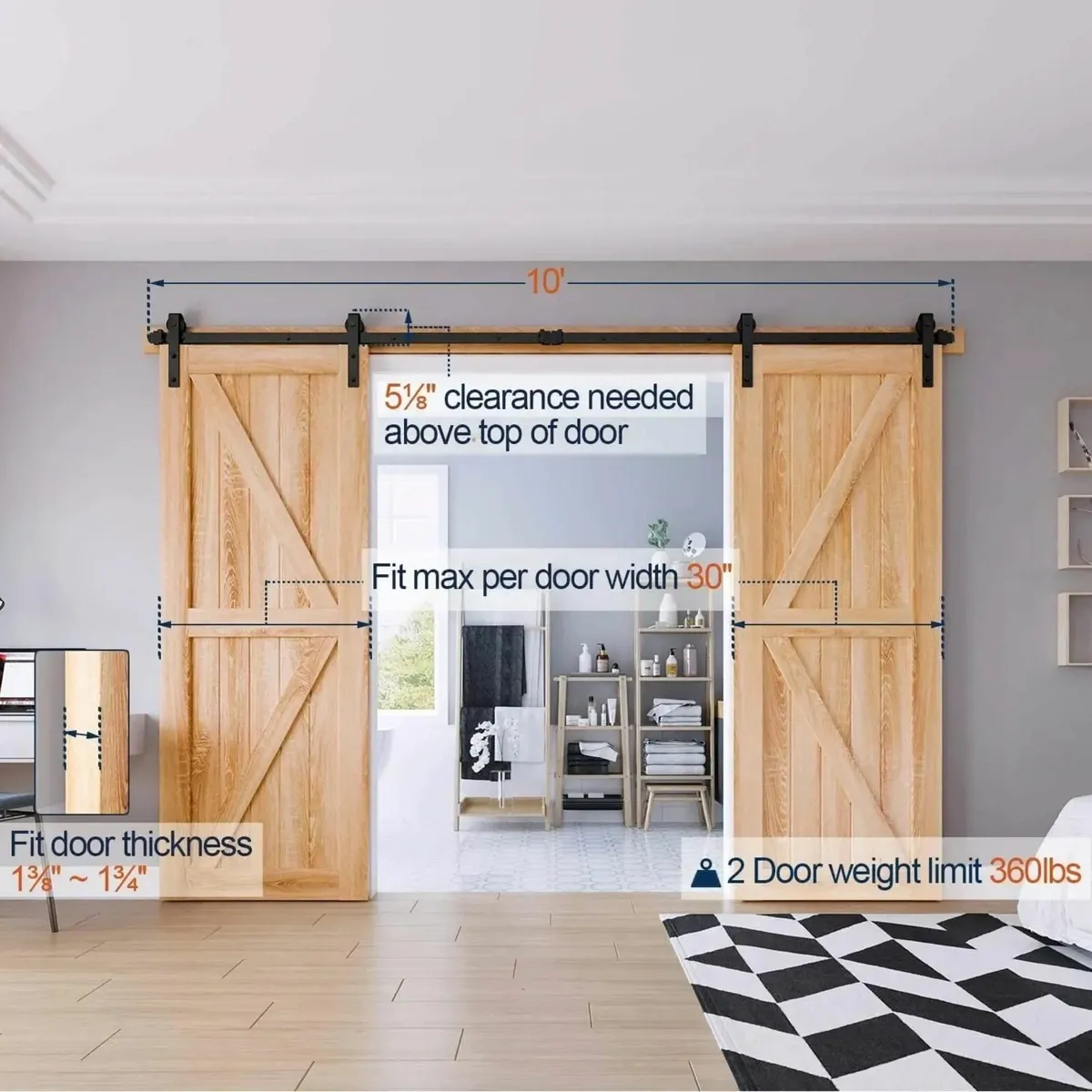 10FT Double Sliding Barn Door Hardware Kit J-Shape - Image 3