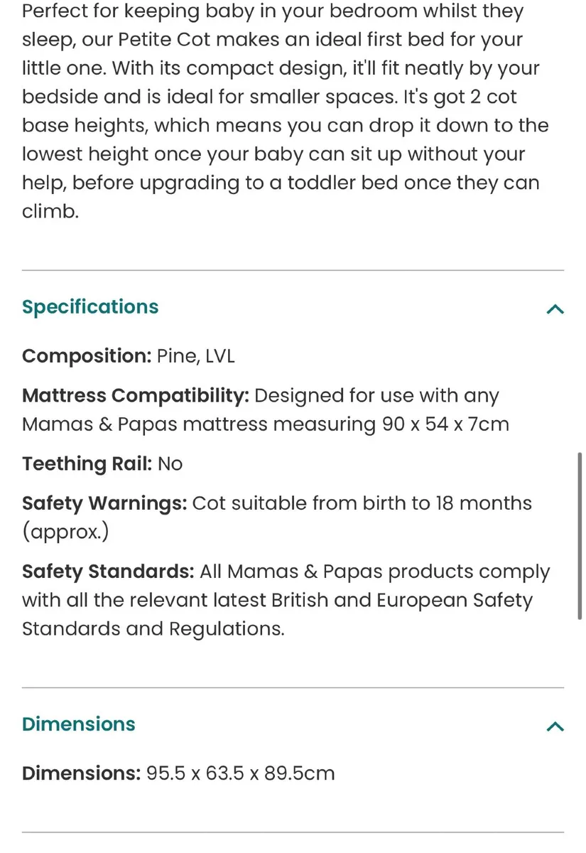 Mamas & Papas Petit Cot with Mattress - Image 4