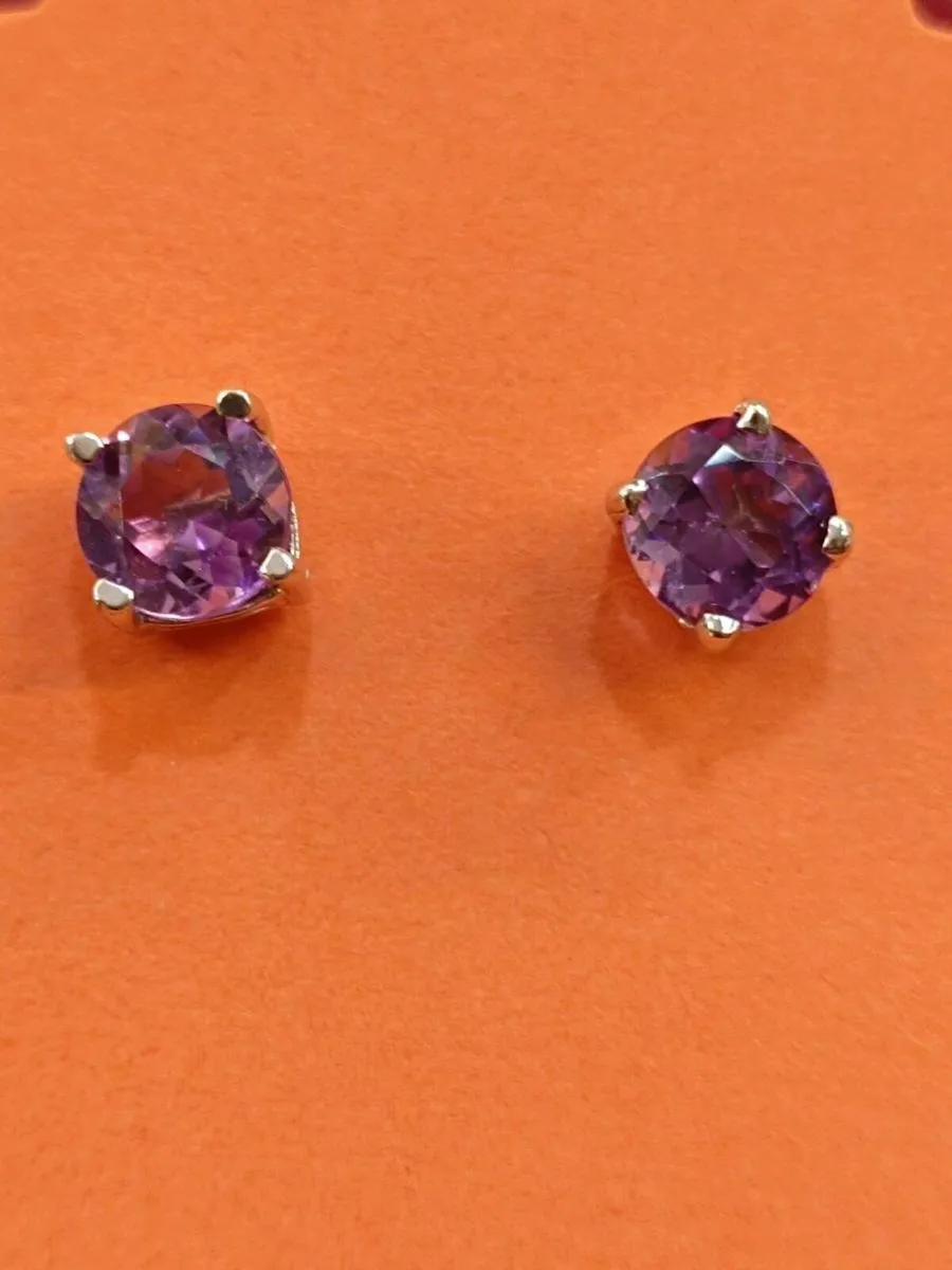 Purple Stone , 14k White Gold Earrings - Image 1