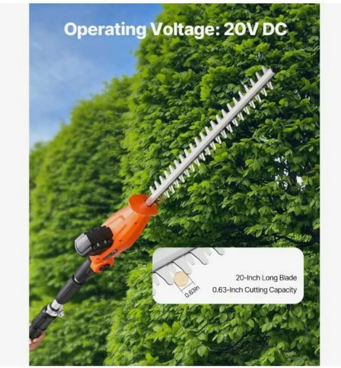 Electric Hedge Trimmer, 1200 RPM, 6.2 - 7.8 Ft - Image 3