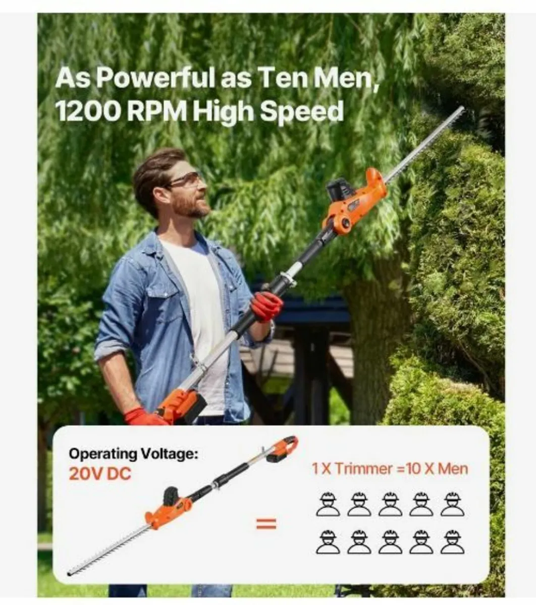 Electric Hedge Trimmer, 1200 RPM, 6.2 - 7.8 Ft - Image 4