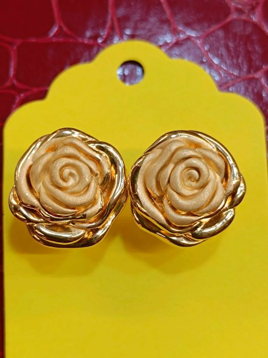 18k Yellow Gold, Rose flower Earrings - Image 1