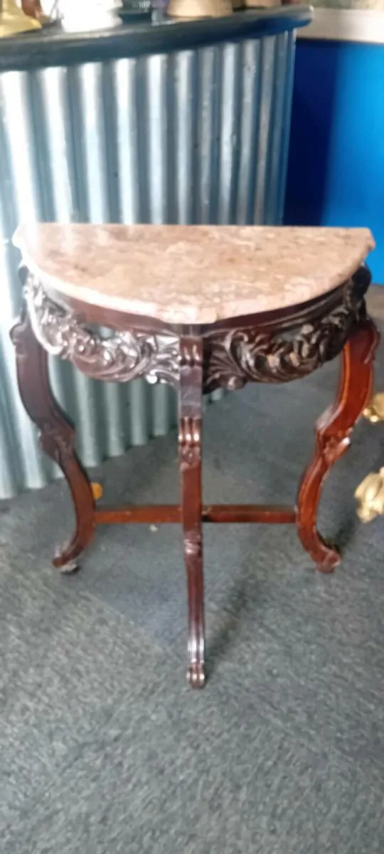 Carved Mahogany Marble Top Side Table