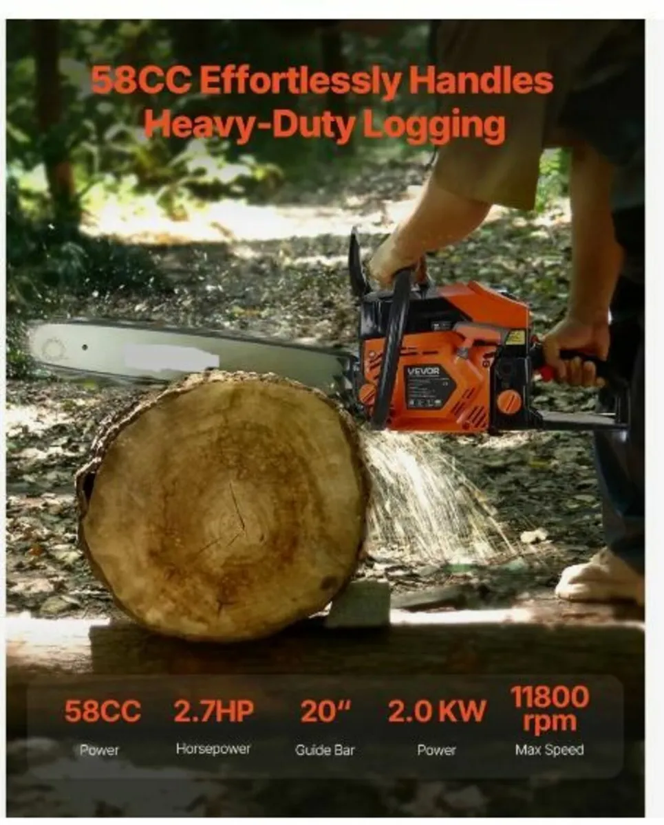 58 cc Gas Chainsaw, 20 inch Gas Powered - Image 3