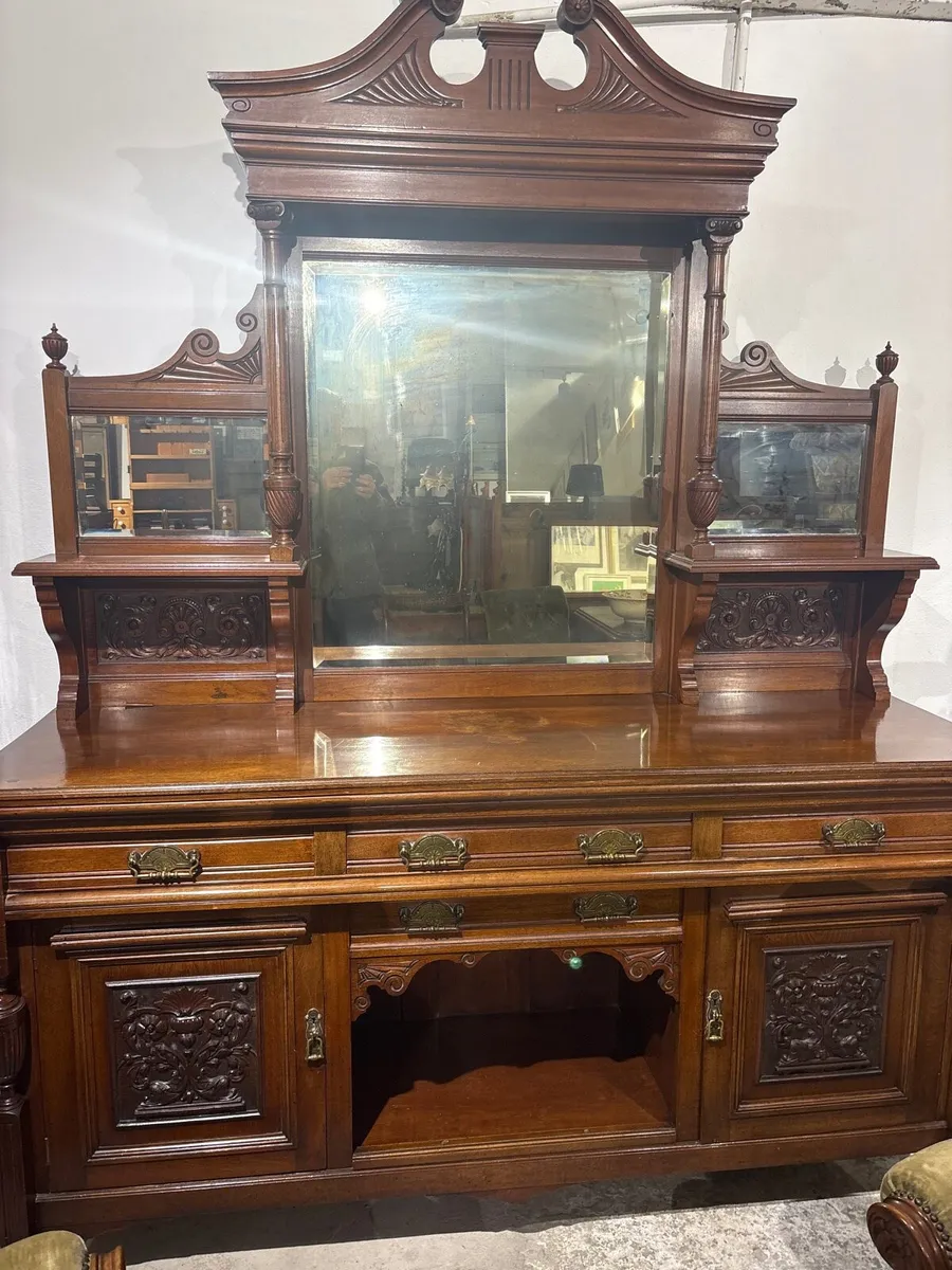 A Heavily carved Victorian burr walnut mirror chif - Image 1