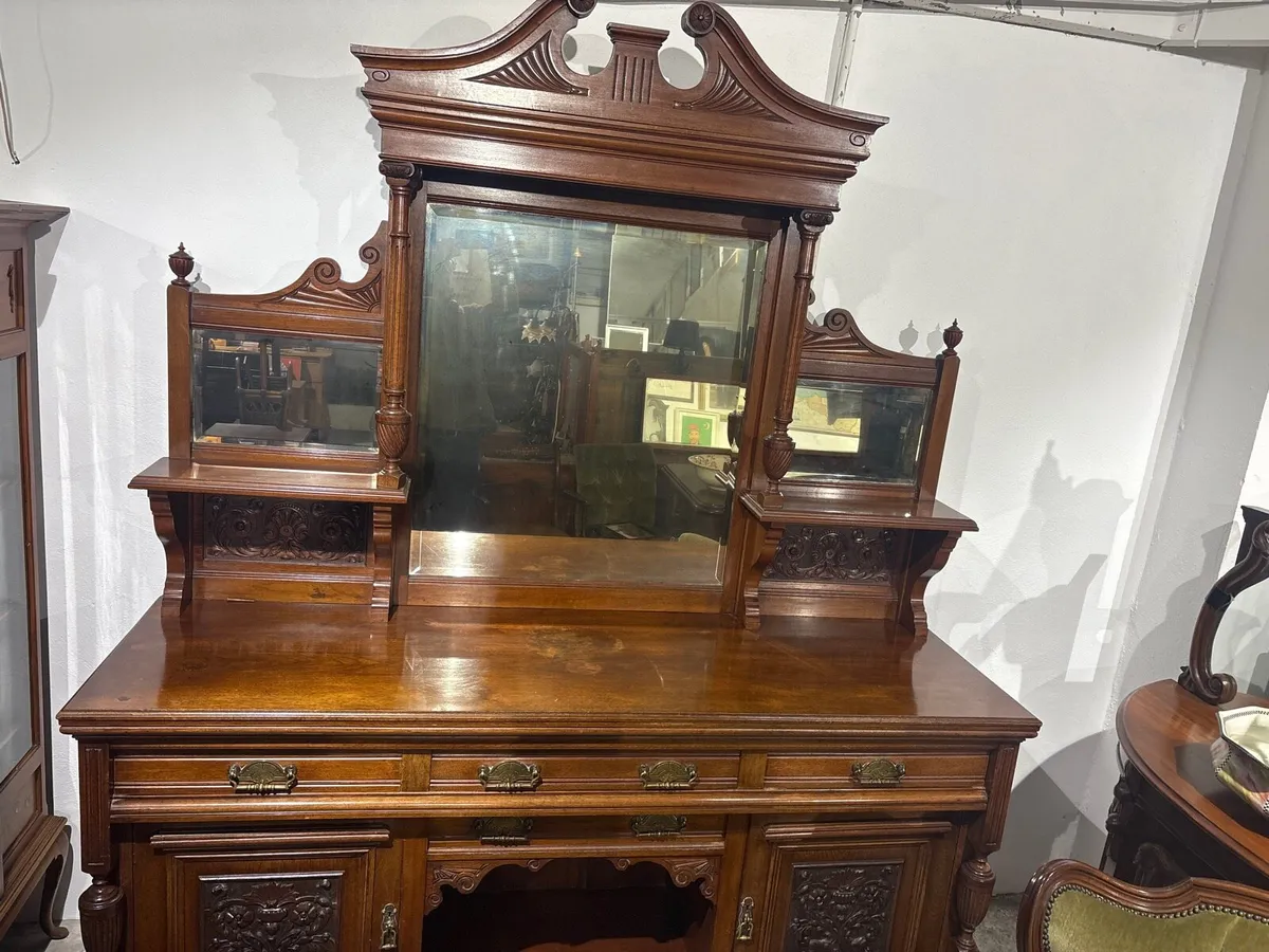 A Heavily carved Victorian burr walnut mirror chif - Image 2