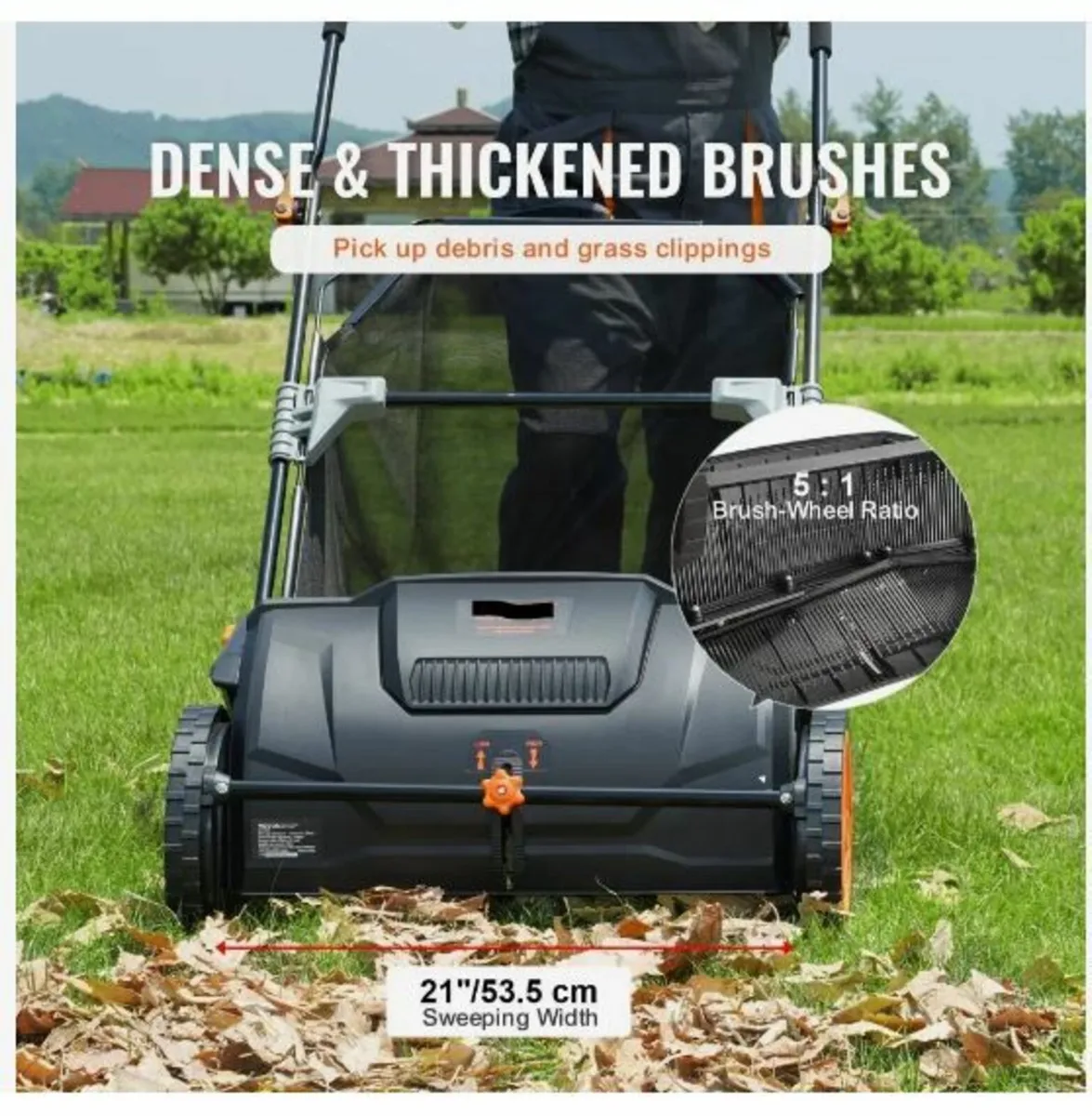 Push Lawn Sweeper, 21inch Leaf & Grass - Image 3