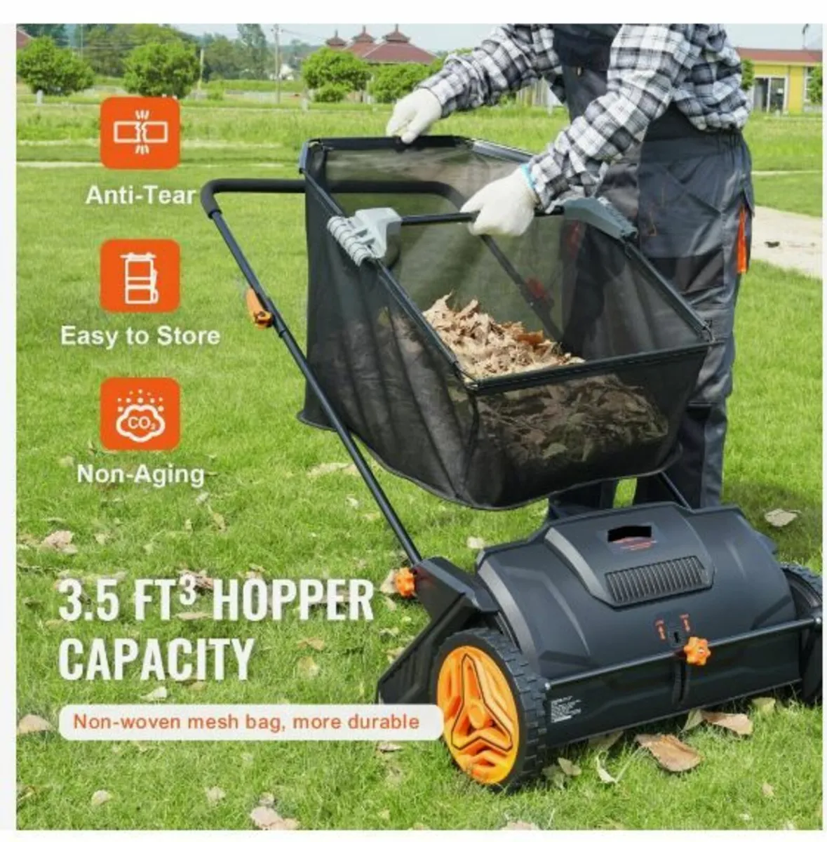 Push Lawn Sweeper, 21inch Leaf & Grass - Image 4