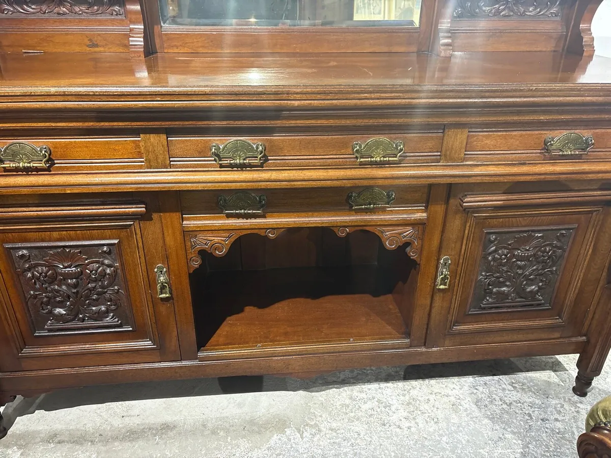 A Heavily carved Victorian burr walnut mirror chif - Image 3