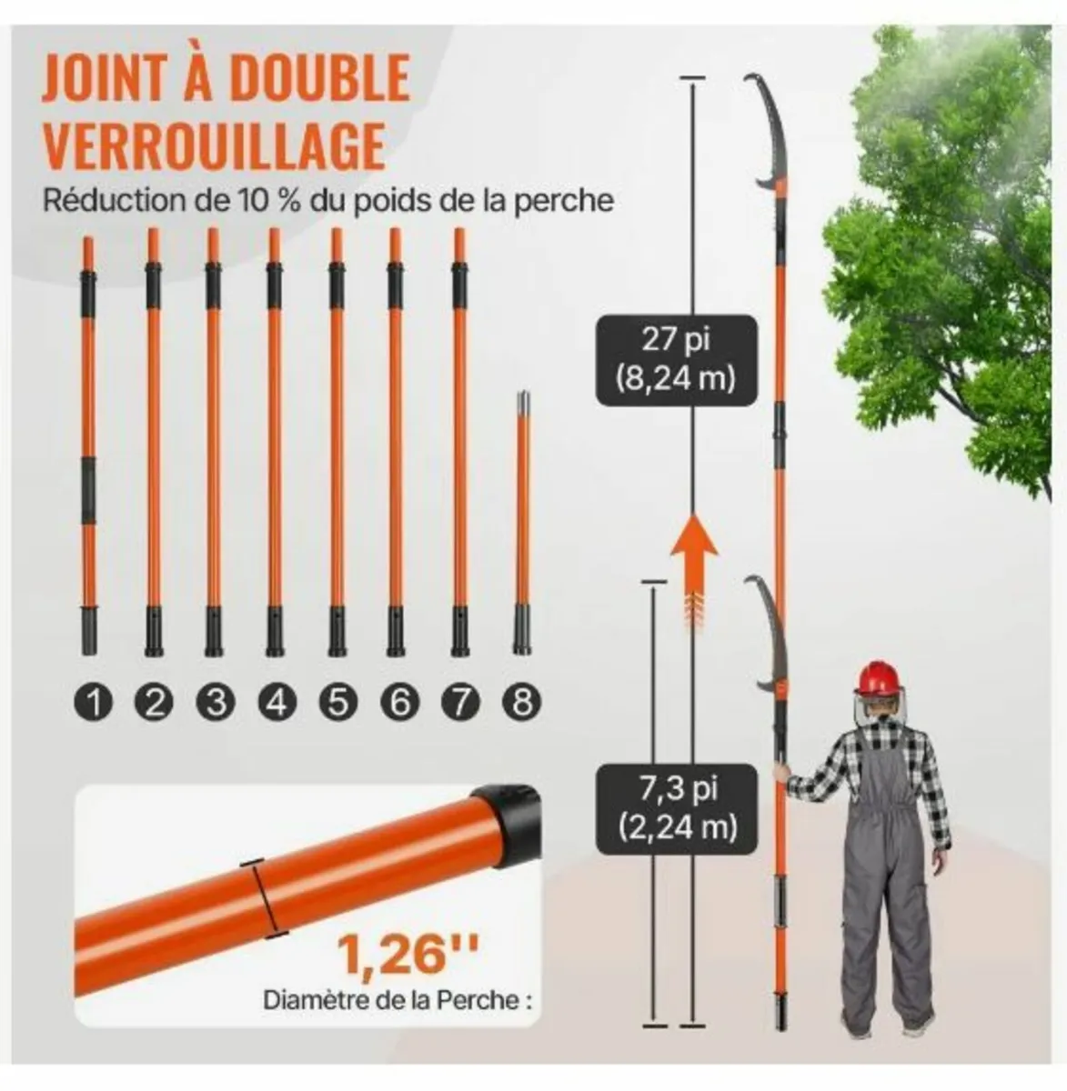 Manual Pole Saw, 2.2 - 8.2 m Extendable Tree - Image 3
