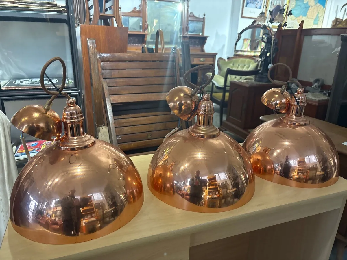 Set of copper modern polished dome pendant lights - Image 1