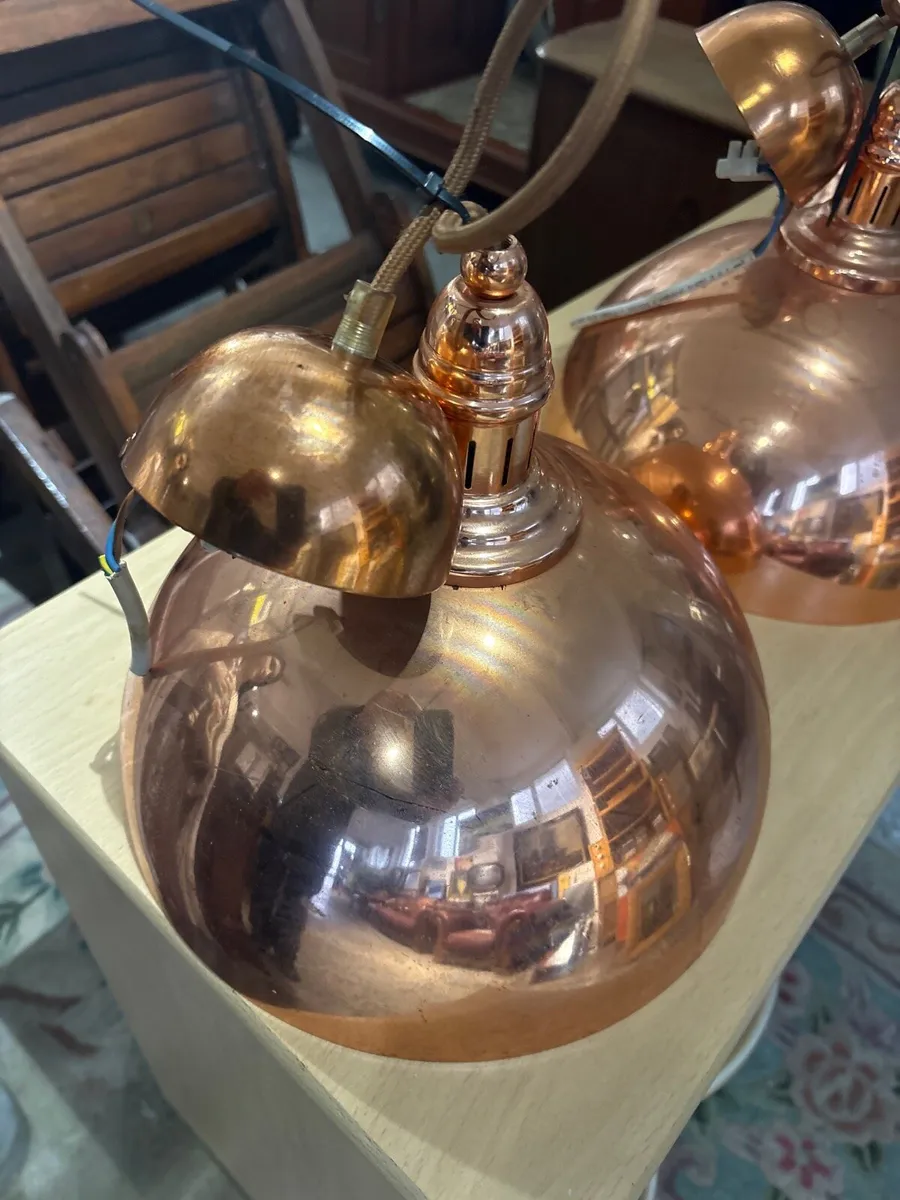 Set of copper modern polished dome pendant lights - Image 2