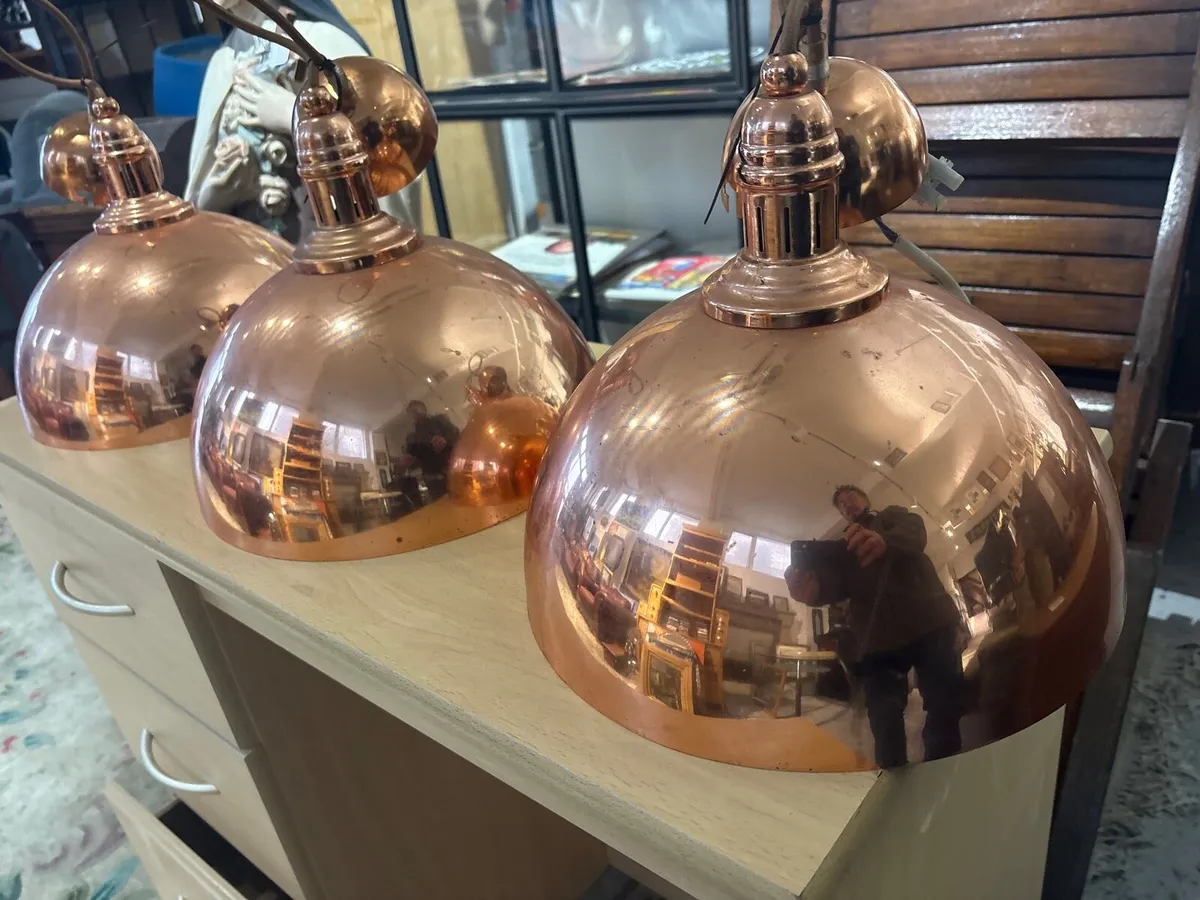 Set of copper modern polished dome pendant lights - Image 3