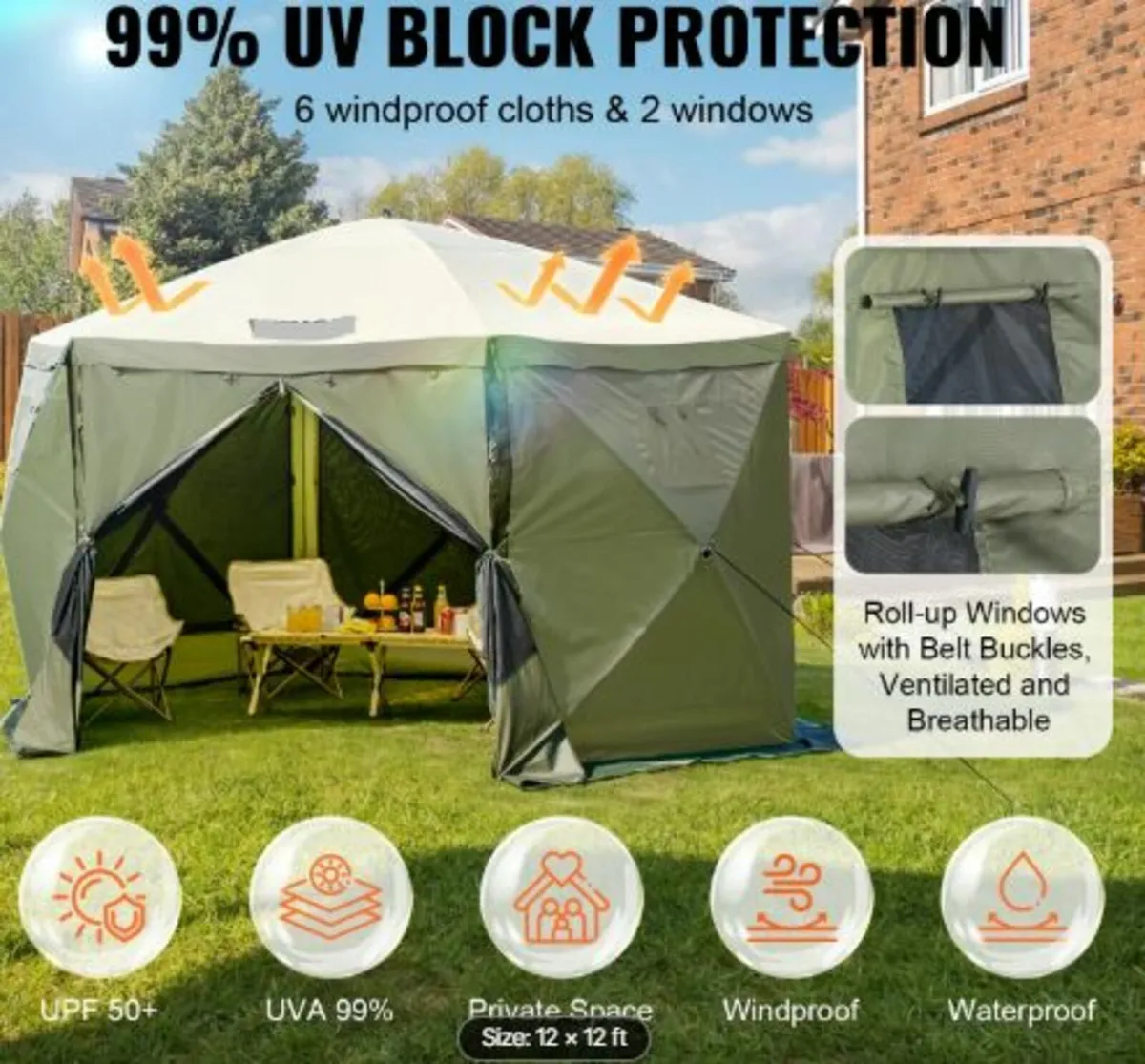 Pop Up Gazebo Tent, Pop-Up Screen Tent 6 Sided - Image 2