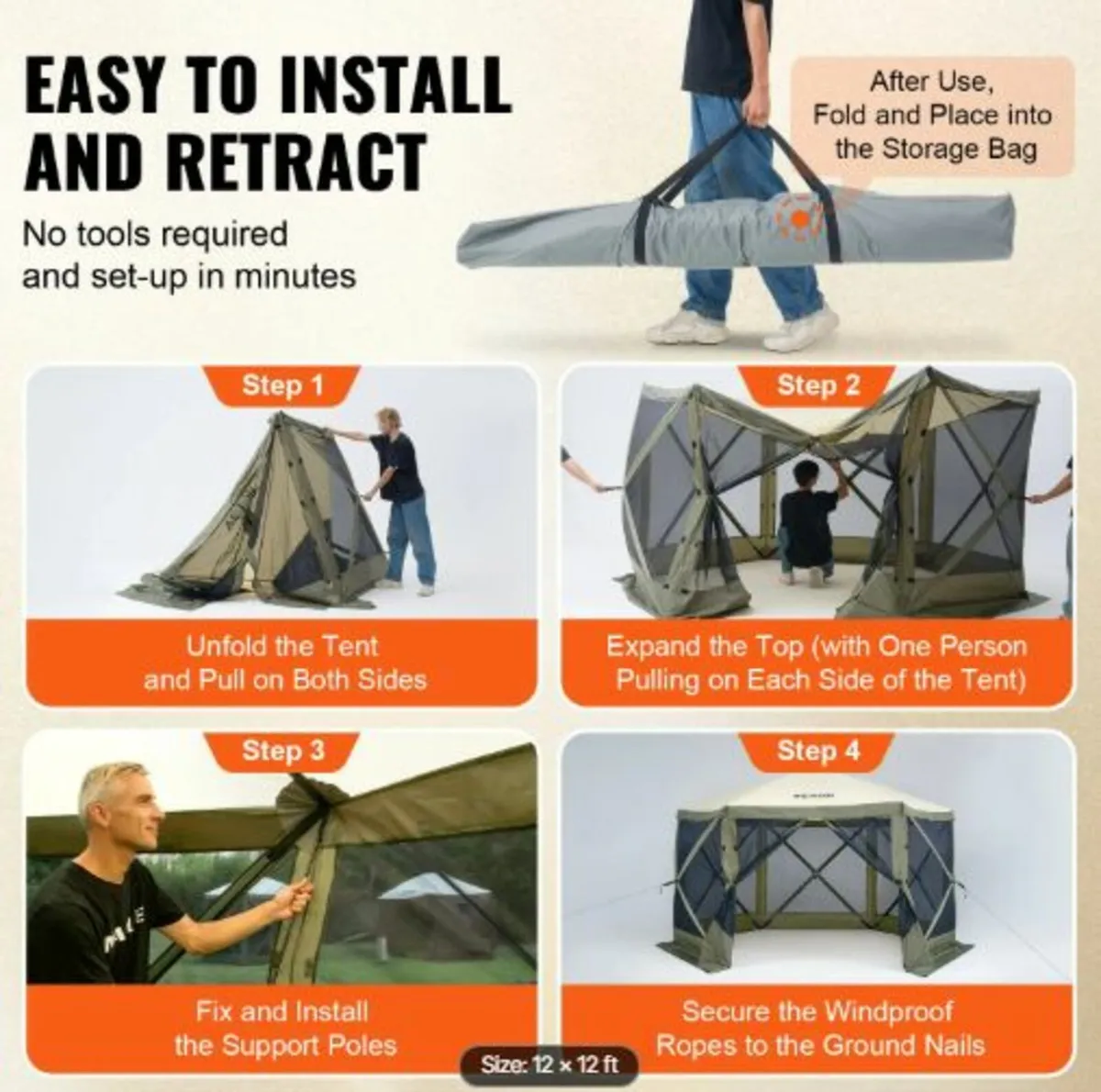 Pop Up Gazebo Tent, Pop-Up Screen Tent 6 Sided - Image 3