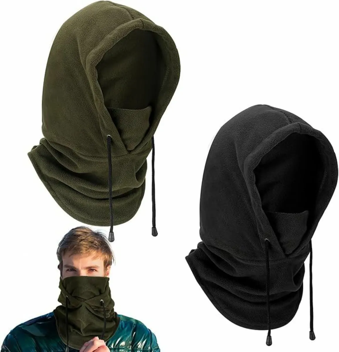 2 Pack Balaclavas for Men Winter, Black Army Green