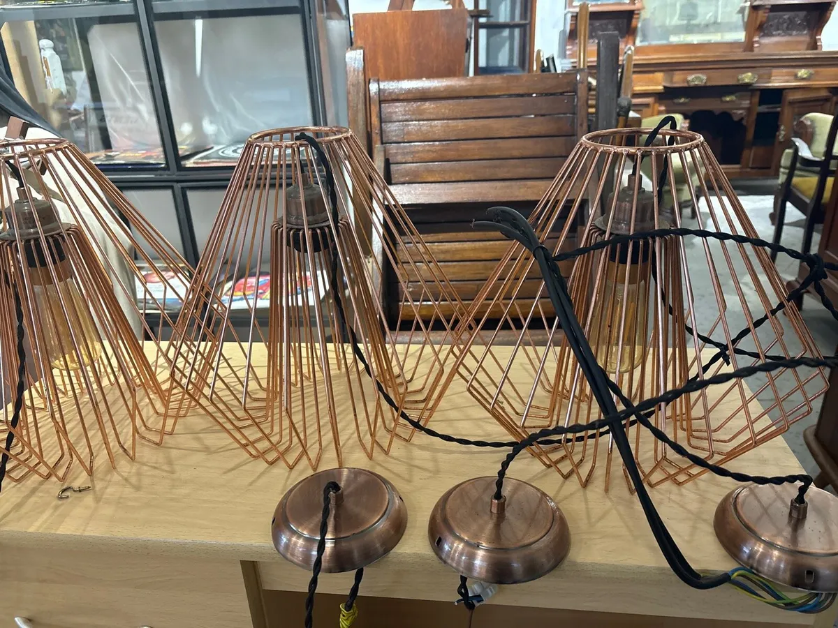 Contemporary copper toned geometric cage pendent - Image 2