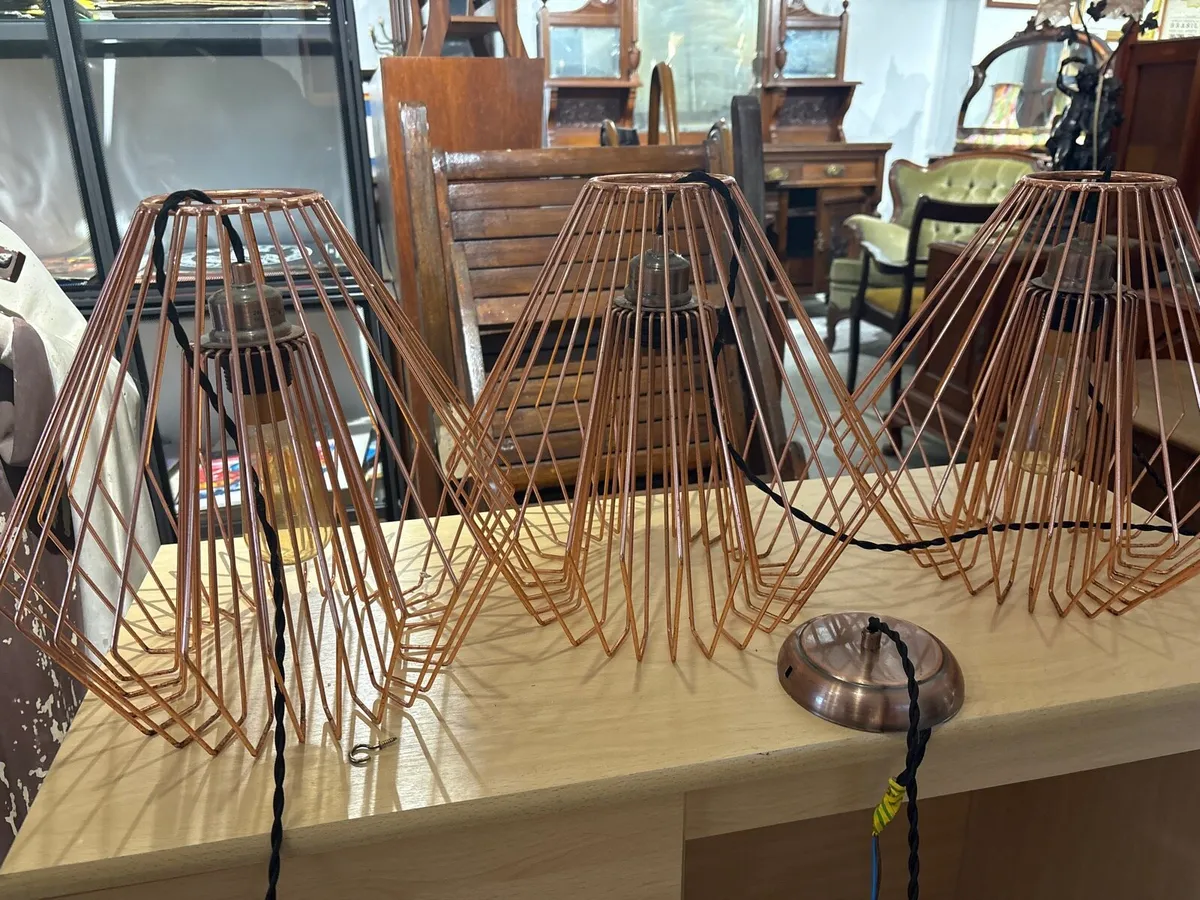 Contemporary copper toned geometric cage pendent - Image 1