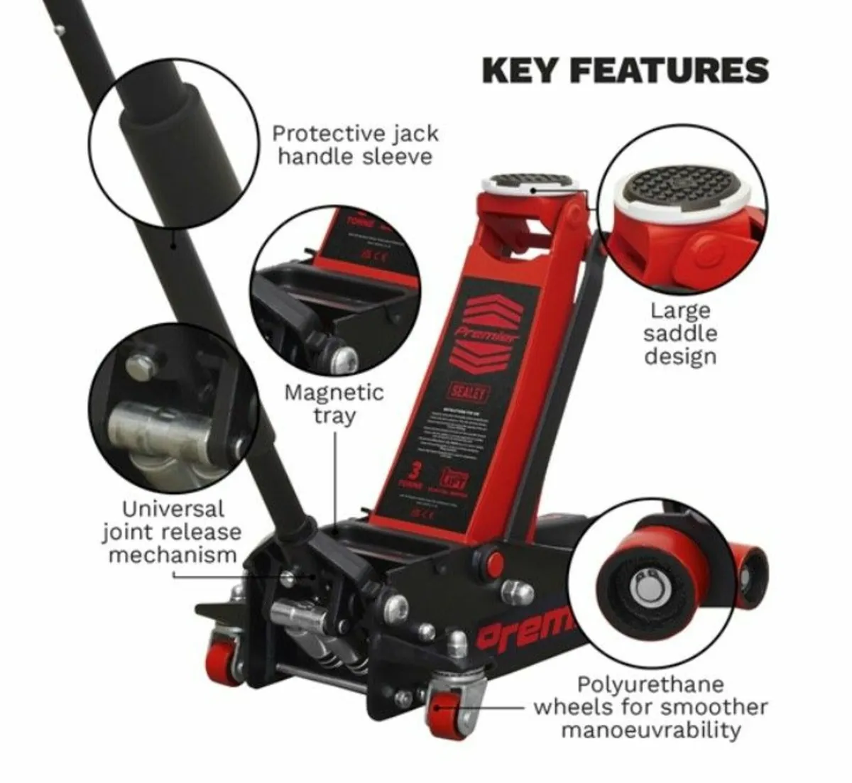 Trolley Jack 3 Tonne Low Profile Rocket Lift – Red - Image 2