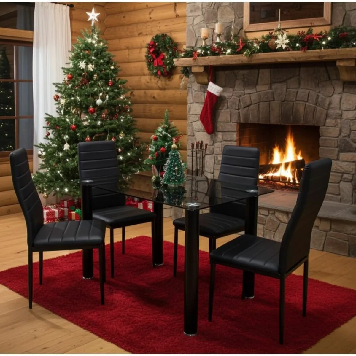 Christmas Offer! Black Glass Dining Table set - Image 1
