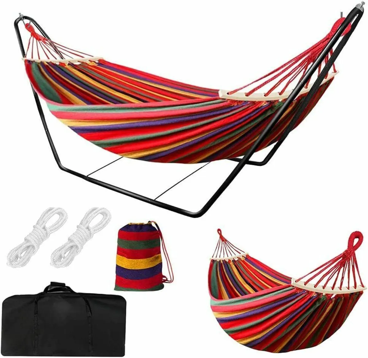 Hammock with Stand Double Cotton Fabric - Image 2