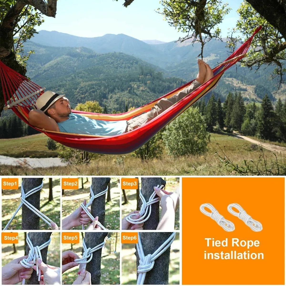 Hammock with Stand Double Cotton Fabric - Image 4