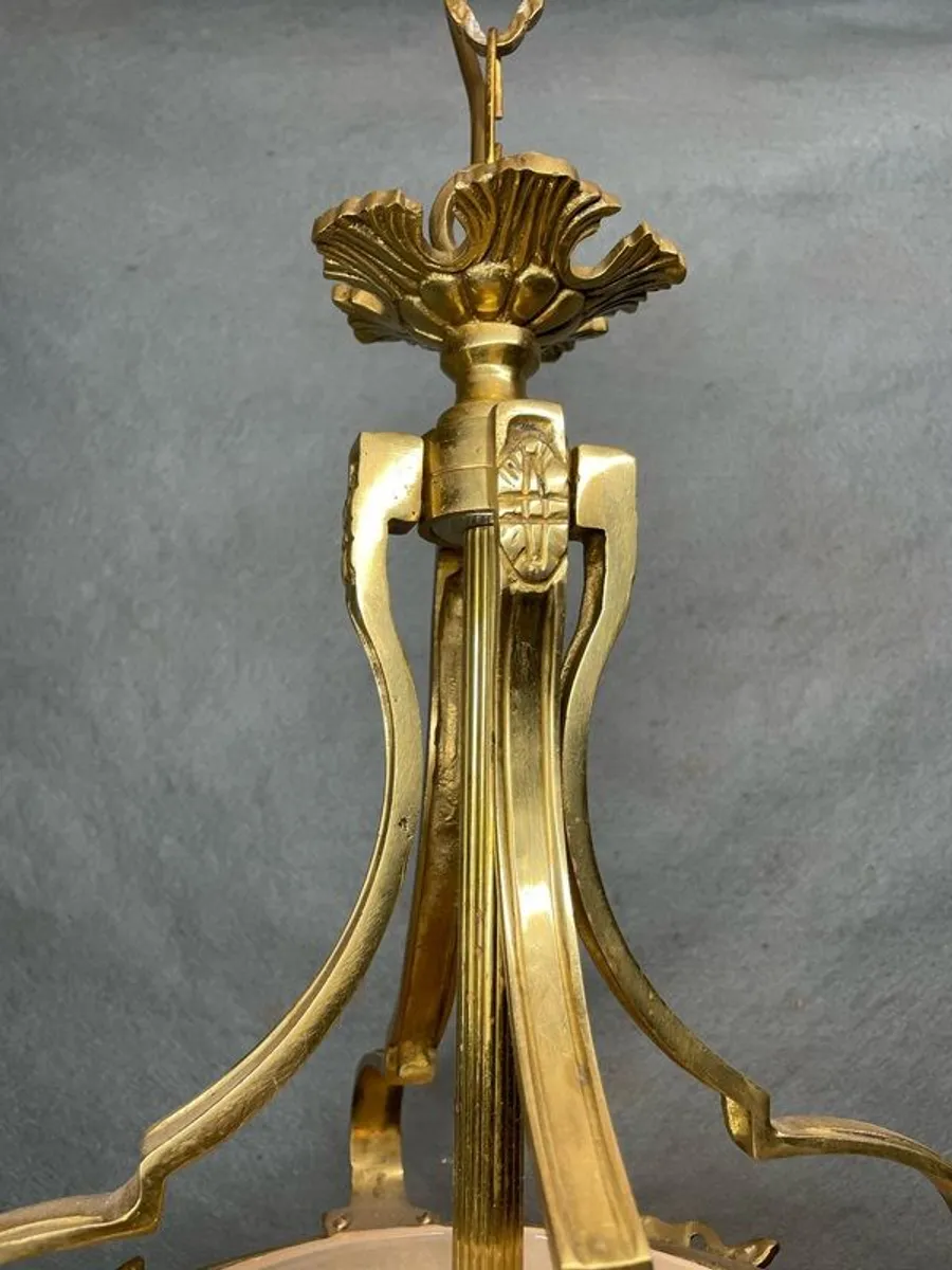 Elegant Brass Lantern Pendant with Frosted Star Etched Glass - Image 2