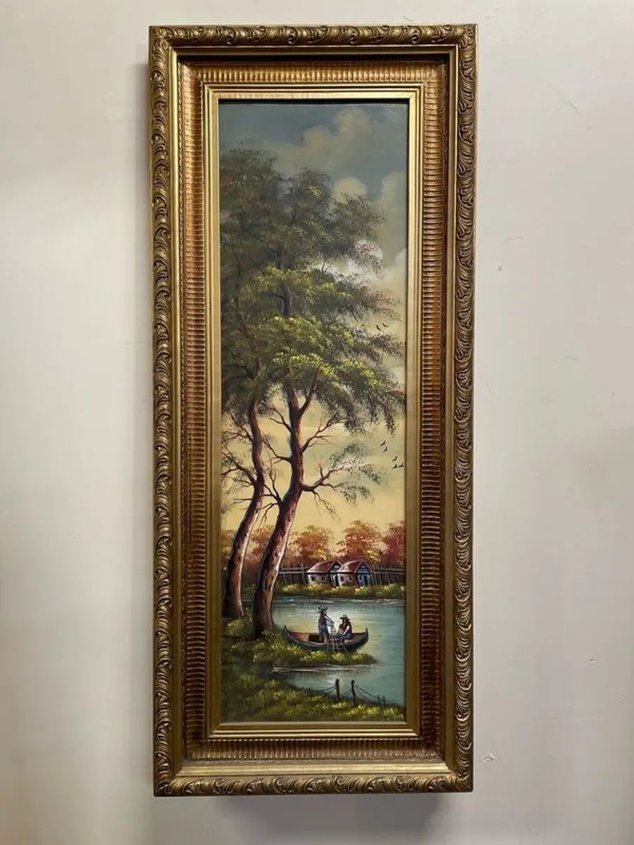 Lakescape Large Oil Painting in Gilt Frame - Image 1