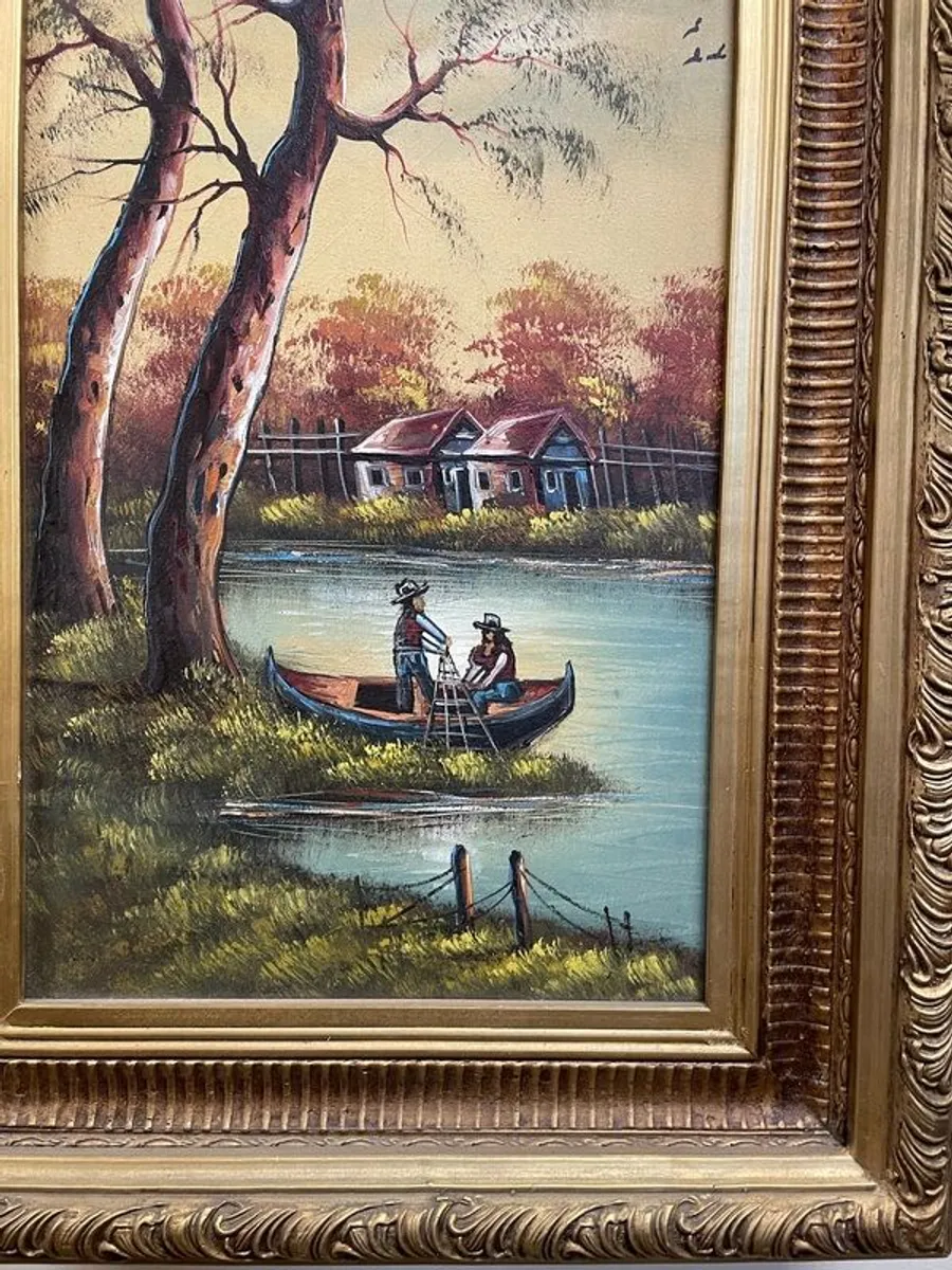 Lakescape Large Oil Painting in Gilt Frame - Image 2
