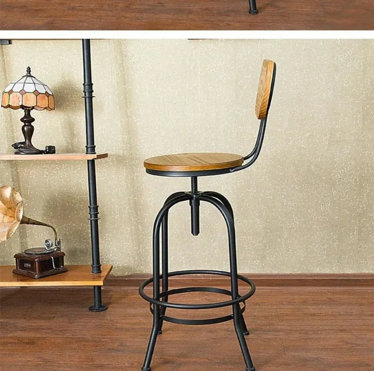 Swivel Bar Stools Pinewood Seat Metal Frame - Image 1