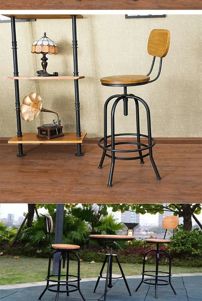 Pinewood Top Swivel Kitchen Bar Stools Metal - Image 2