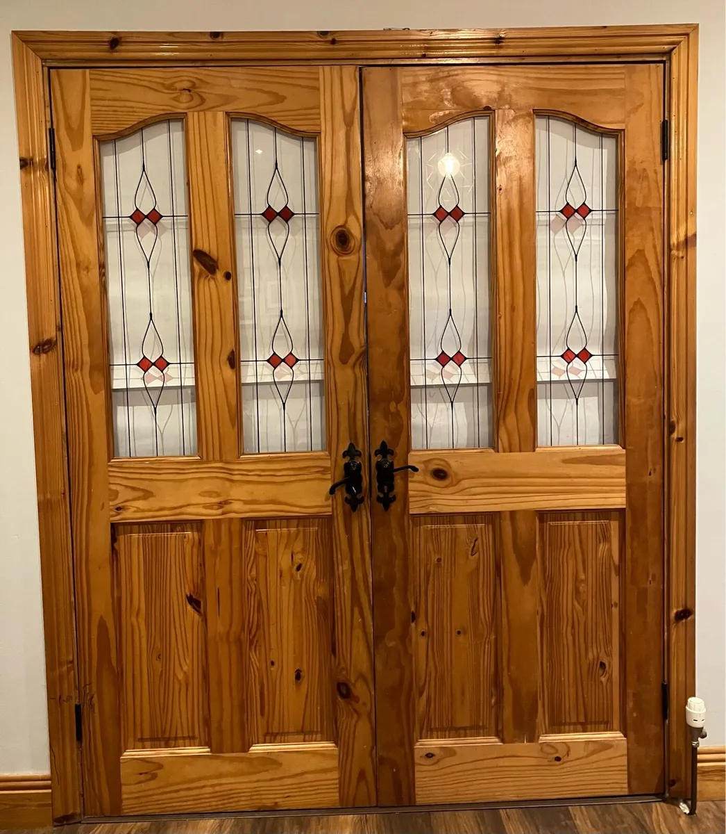 Solid pine internal double doors and Mirror - Image 1