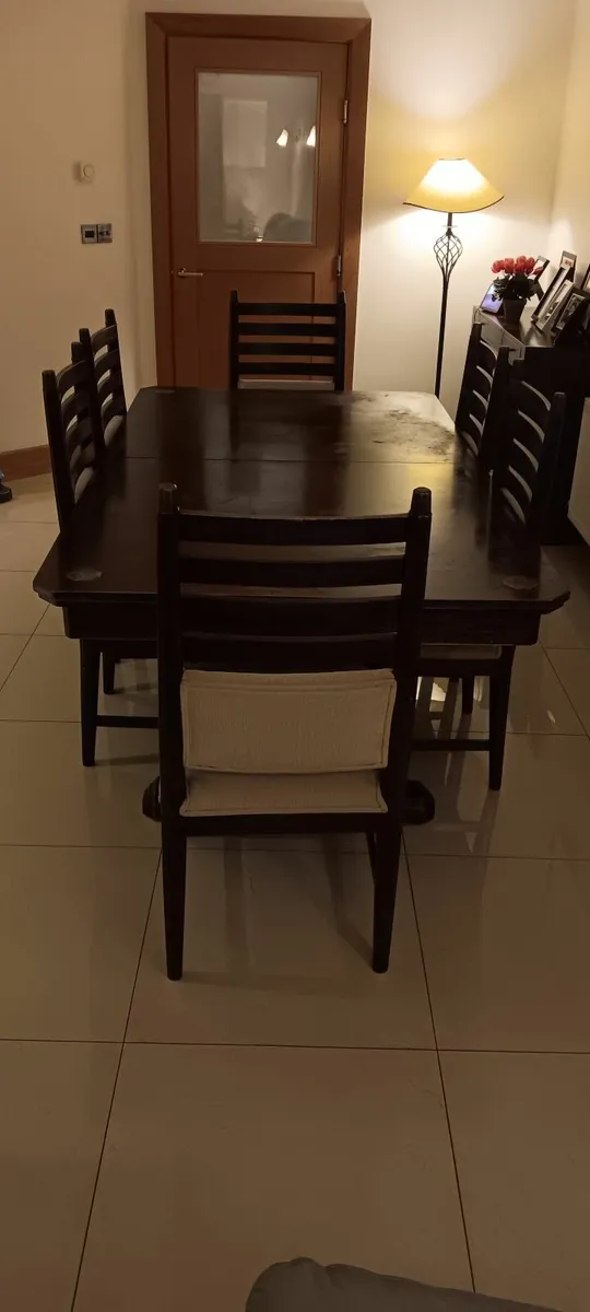 Table & chairs, console, light fitting & picture - Image 2