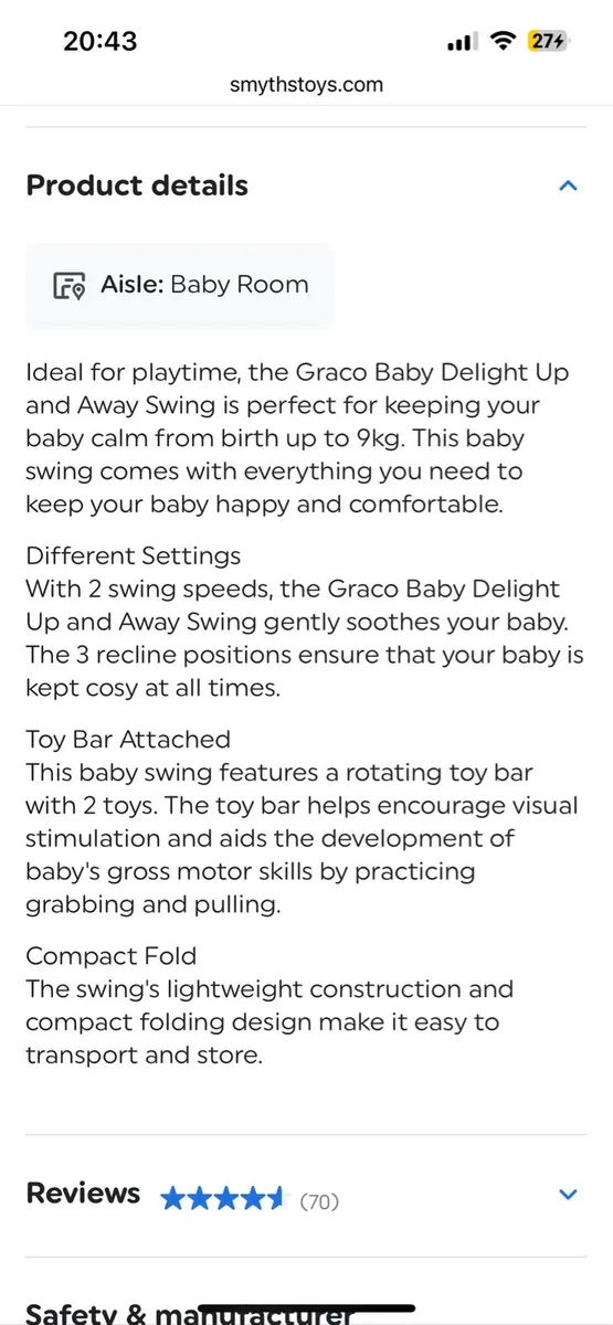 Graco baby swing chair - Image 2