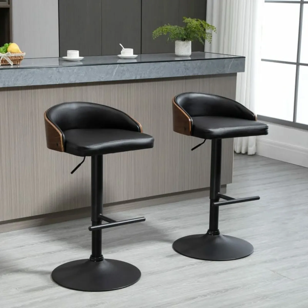 Set of 2 Bar Stools Swivel Bar Chairs with Footres - Image 1