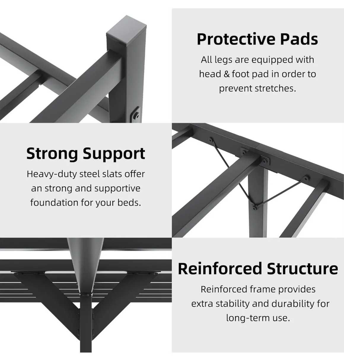 4ft6 Double Bed Frame with Headboard, Black Metal - Image 3