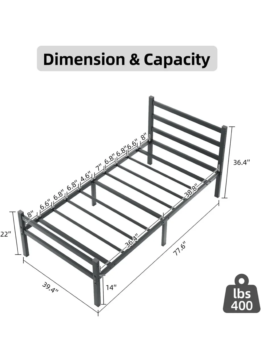 4ft6 Double Bed Frame with Headboard, Black Metal - Image 4