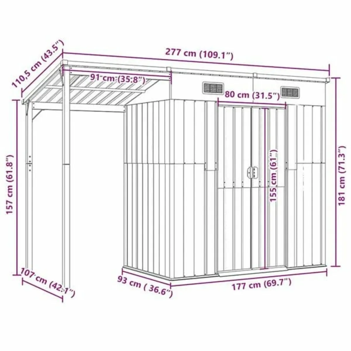 Garden Shed with Extended Roof Anthracite 277x107x - Image 4
