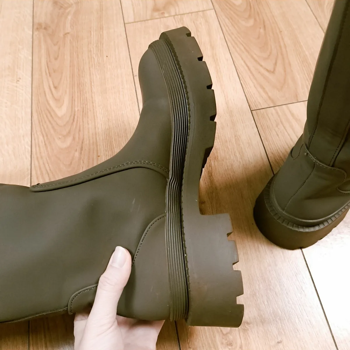 Zara Khaki Green Rubber Knee High Boots 6UK/39EU - Image 3