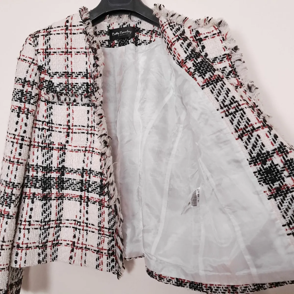 Betty Barclay White Red Plaid Tweed Jacket 12UK - Image 2