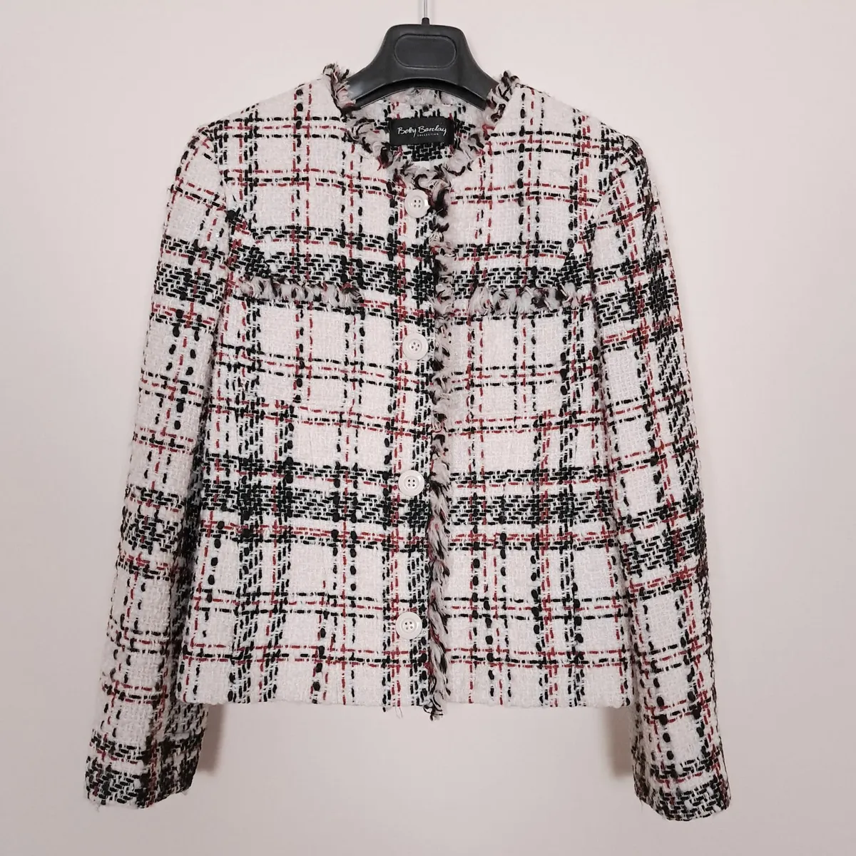 Betty Barclay White Red Plaid Tweed Jacket 12UK - Image 1