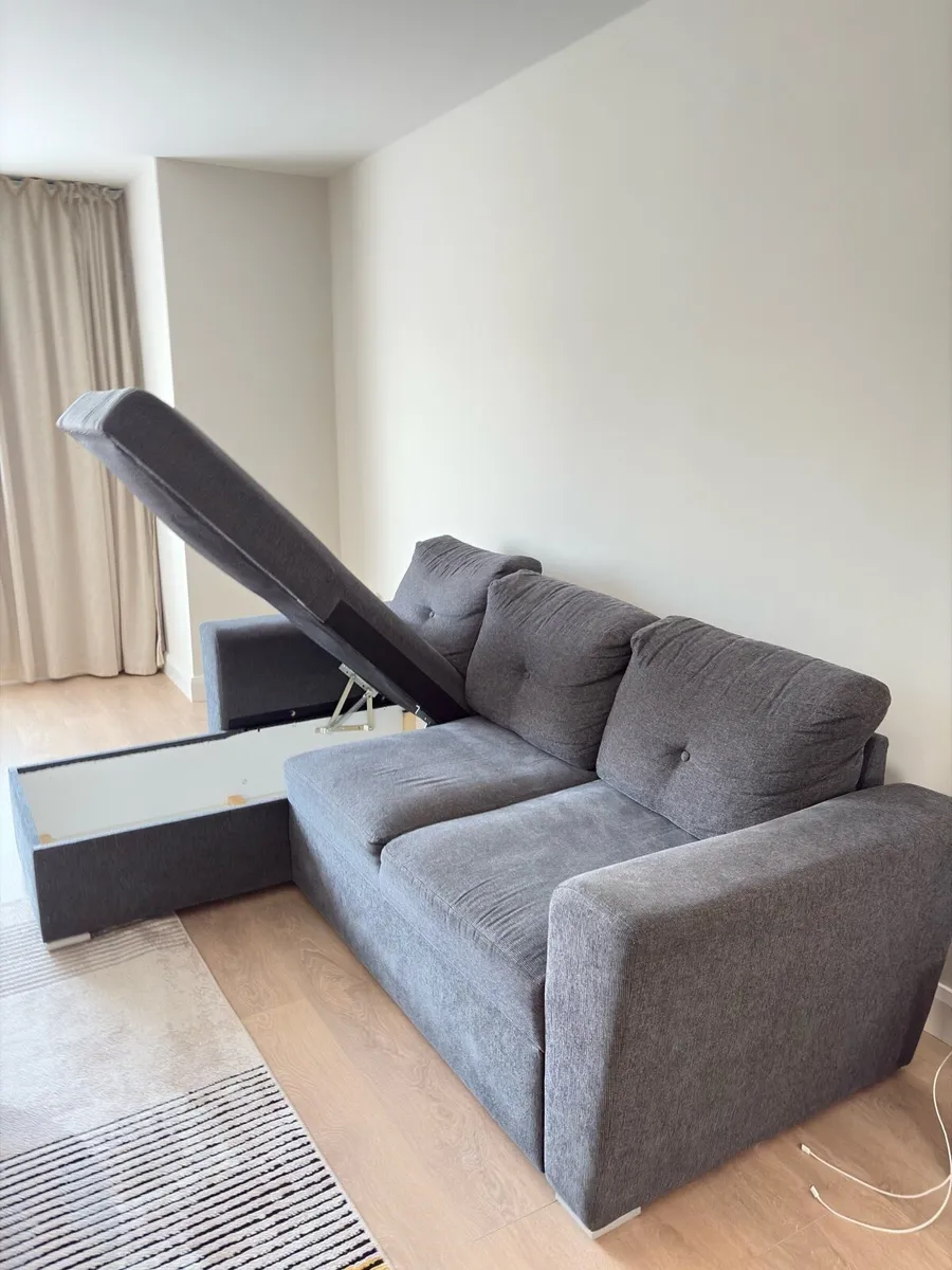 L-shaped 3-Seater Couch with built in storage-Grey - Image 4