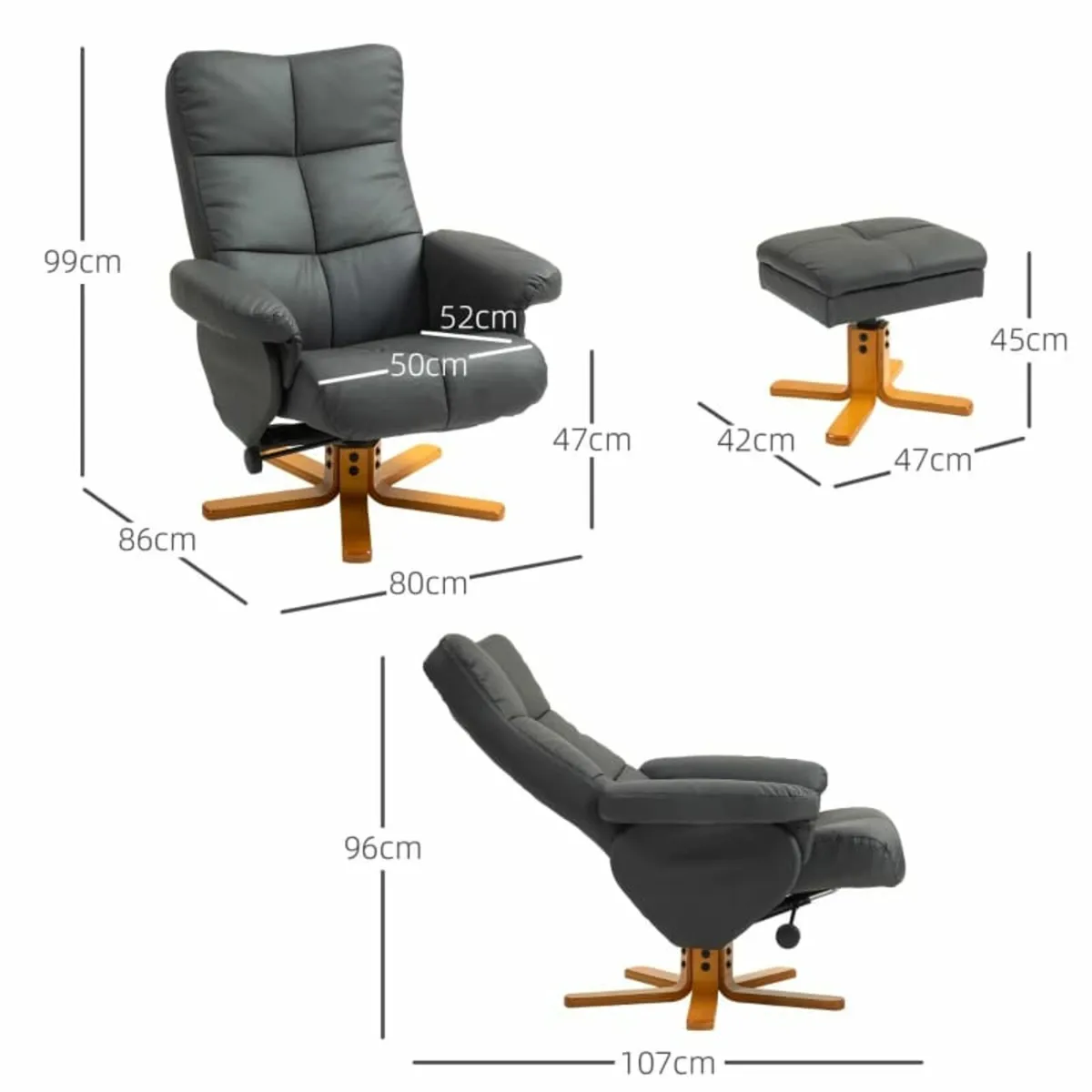 Recliner with Ottoman, 145° adjustable backrest, 3 - Image 4