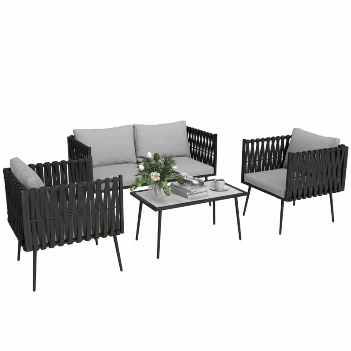 4-Piece Garden Furniture Set with Cushions - Light - Image 2