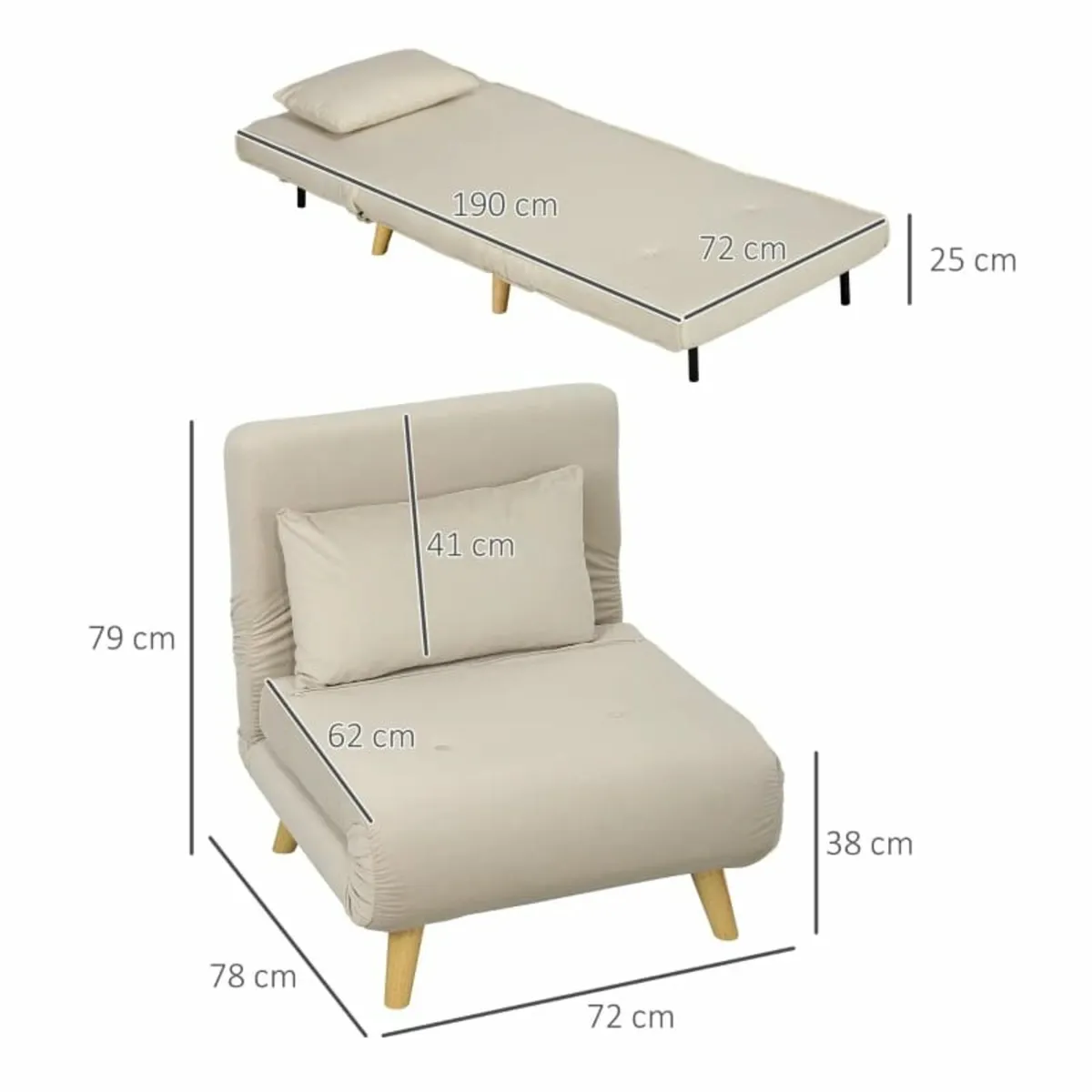 Folding armchair with bed function, foldable recli - Image 3