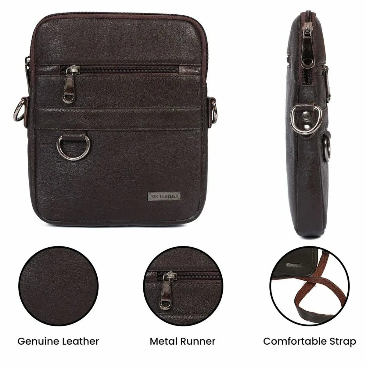 Brown Leather Crossbody Bag Vintage Shoulder Purse - Image 3