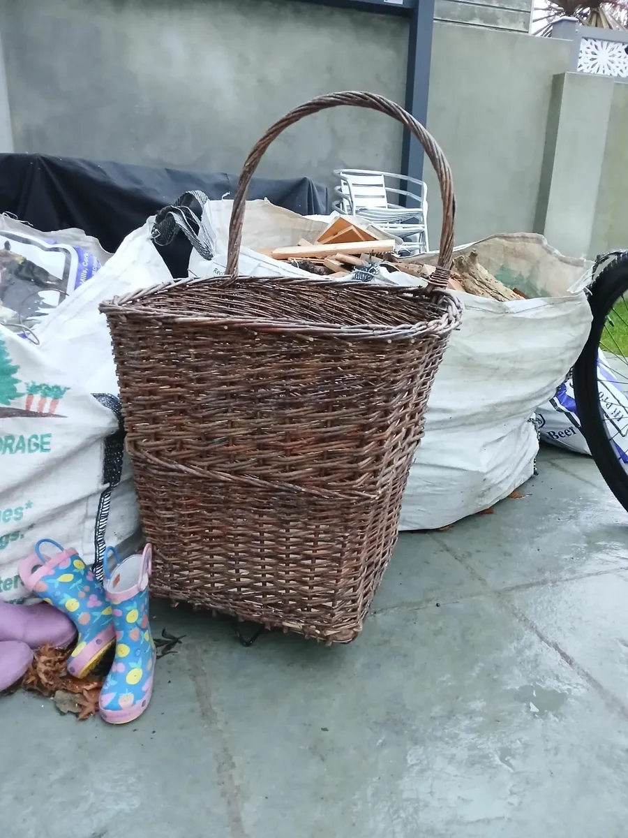 Wicker Firelog  Basket with Wheels - Image 1