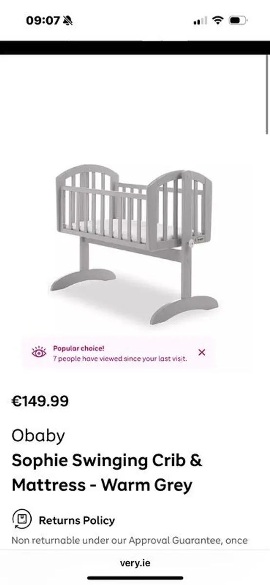 Obaby swinging crib & mattress - Image 1
