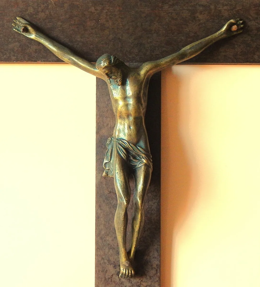 Large Wooden Crucifix with Bronze Figure of Christ - Image 2